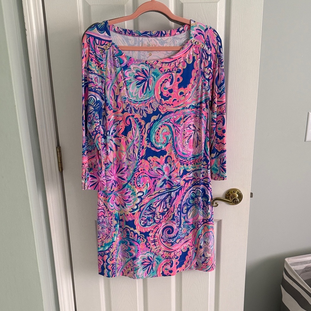 Lilly Pulitzer Pink Blue Multi Paisley Knit Shift Dress
